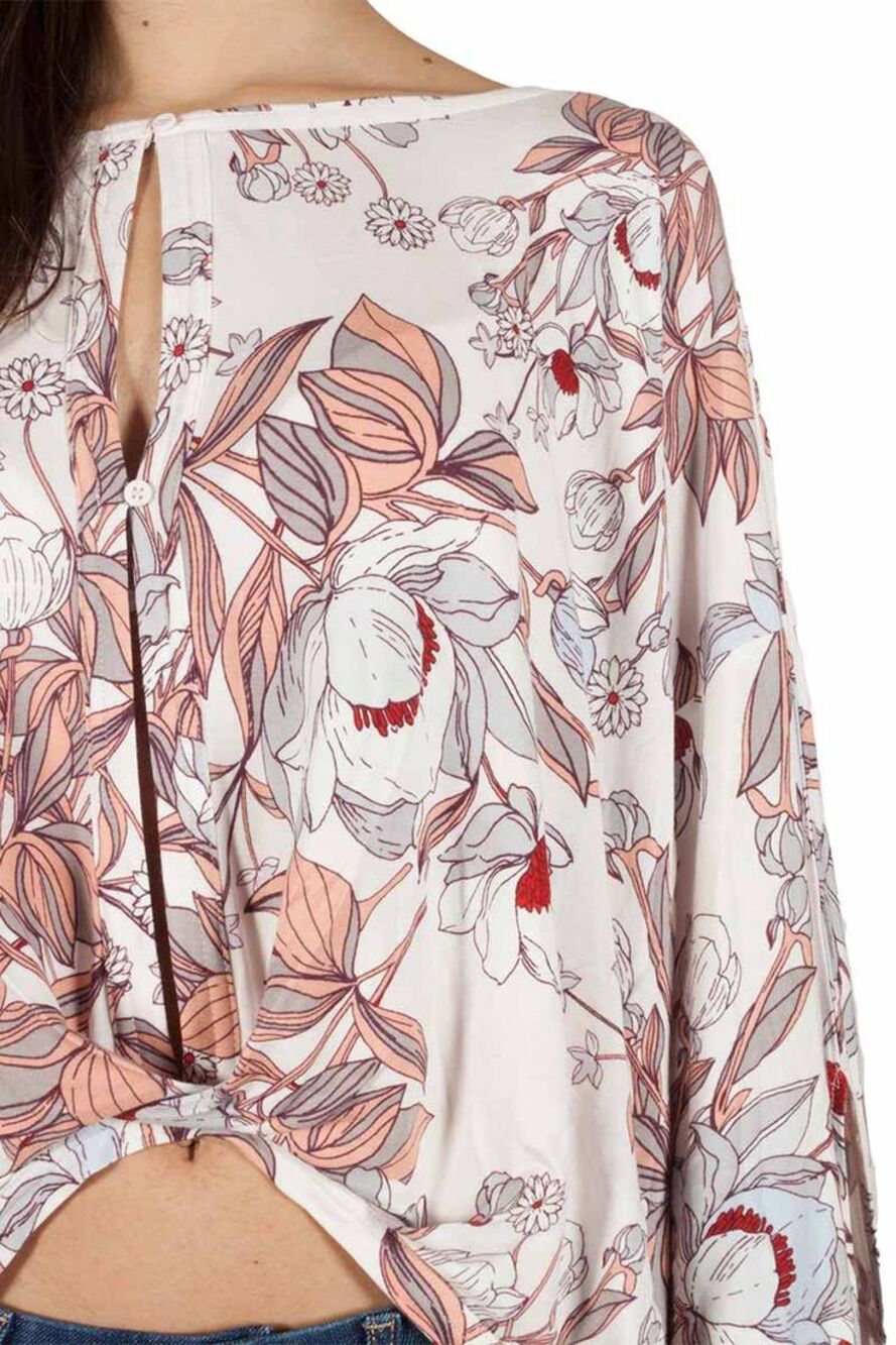 Free People Keepin' On Floral Flowing Oversized Button Front Twist Hem Blouse